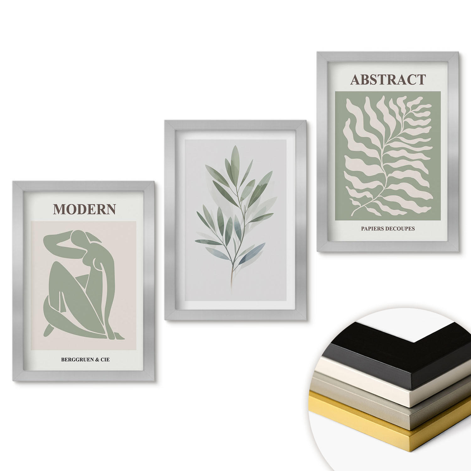 WANDBILDER 3er Set - 20x30 cm Silberner Rahmen - Matisse Aquarell Boho-Design - Silberfarben, Kunststoff (20/30cm) - ArtPrintCave