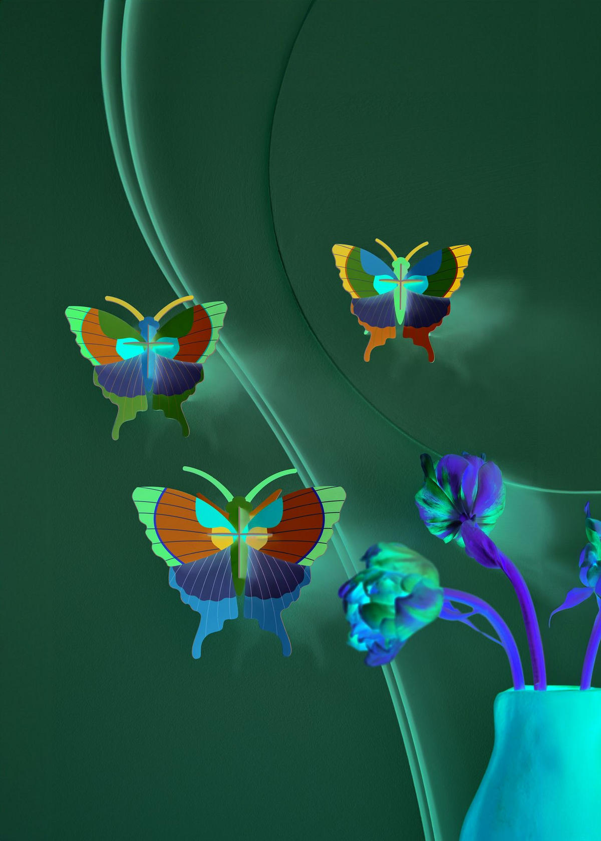 WANDDEKO Schmetterlings Trio 5/16.5 cm - Multicolor, Wellpappe (5/16.5/17cm) - KUNSTLOFT