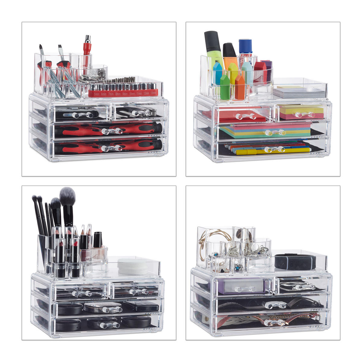 MAKEUP Organizer - Transparent, Kunststoff (23.5/19/14cm) - Relaxdays