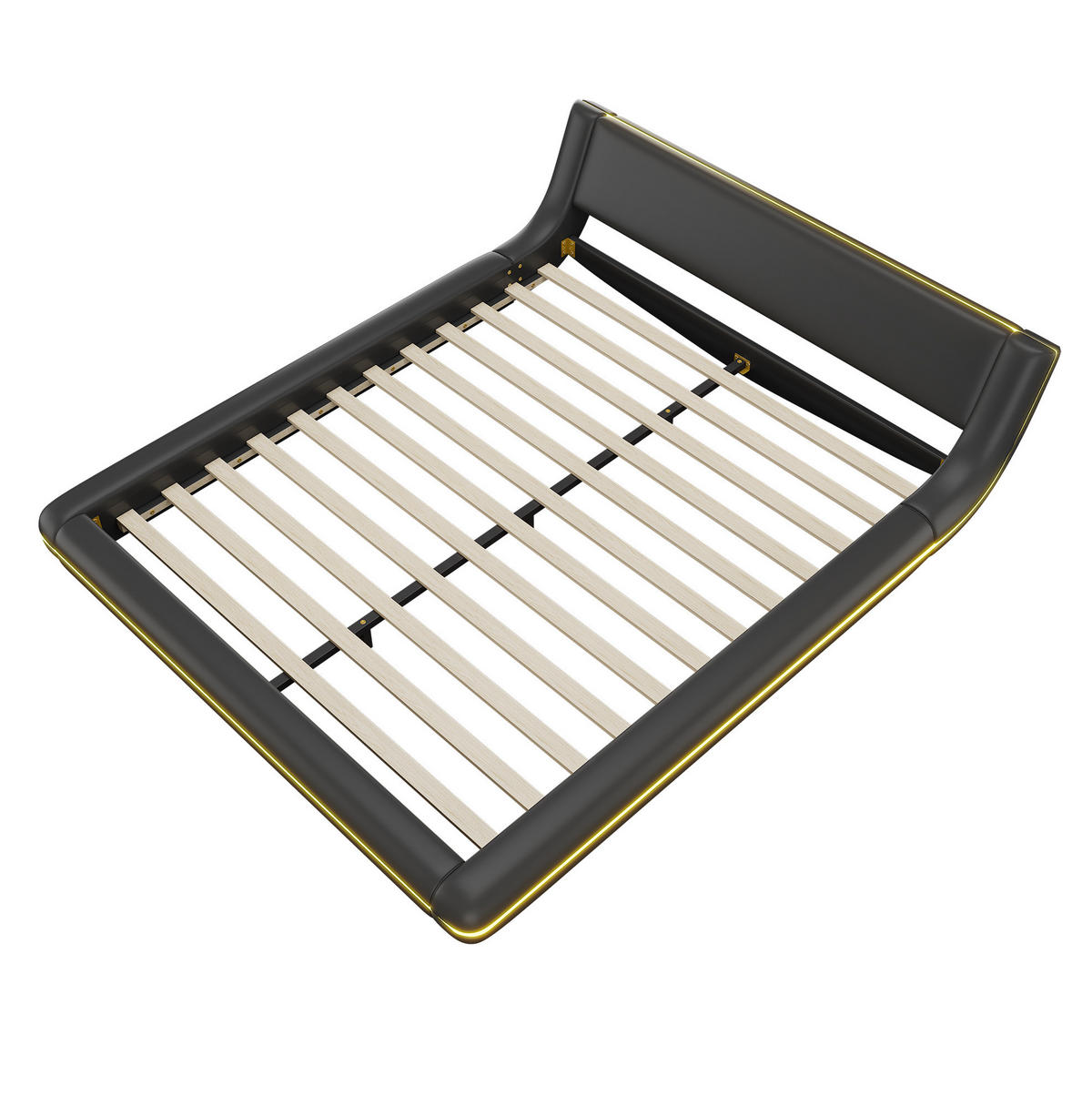 BODENBETT 160/200 cm Schwarz mit LED - Schwarz, Kunststoff (160/200cm) - MIVRAY