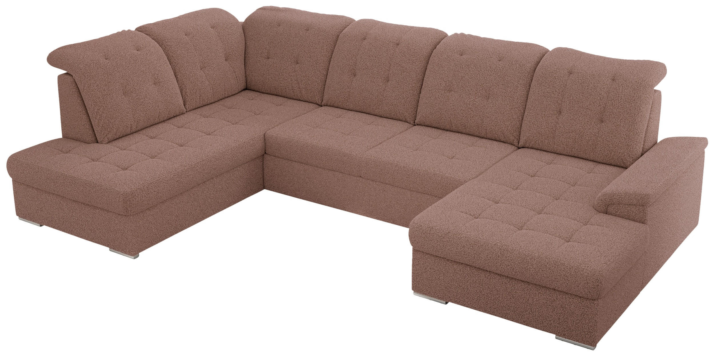 WOHNLANDSCHAFT MADRITO U - Rosa Boucle - Links - Silberfarben/Rosa, Textil/Metall (204/89/323cm) - MKS