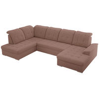 WOHNLANDSCHAFT MADRITO U - Rosa Boucle - Links - Silberfarben/Rosa, Textil/Metall (204/89/323cm) - MKS