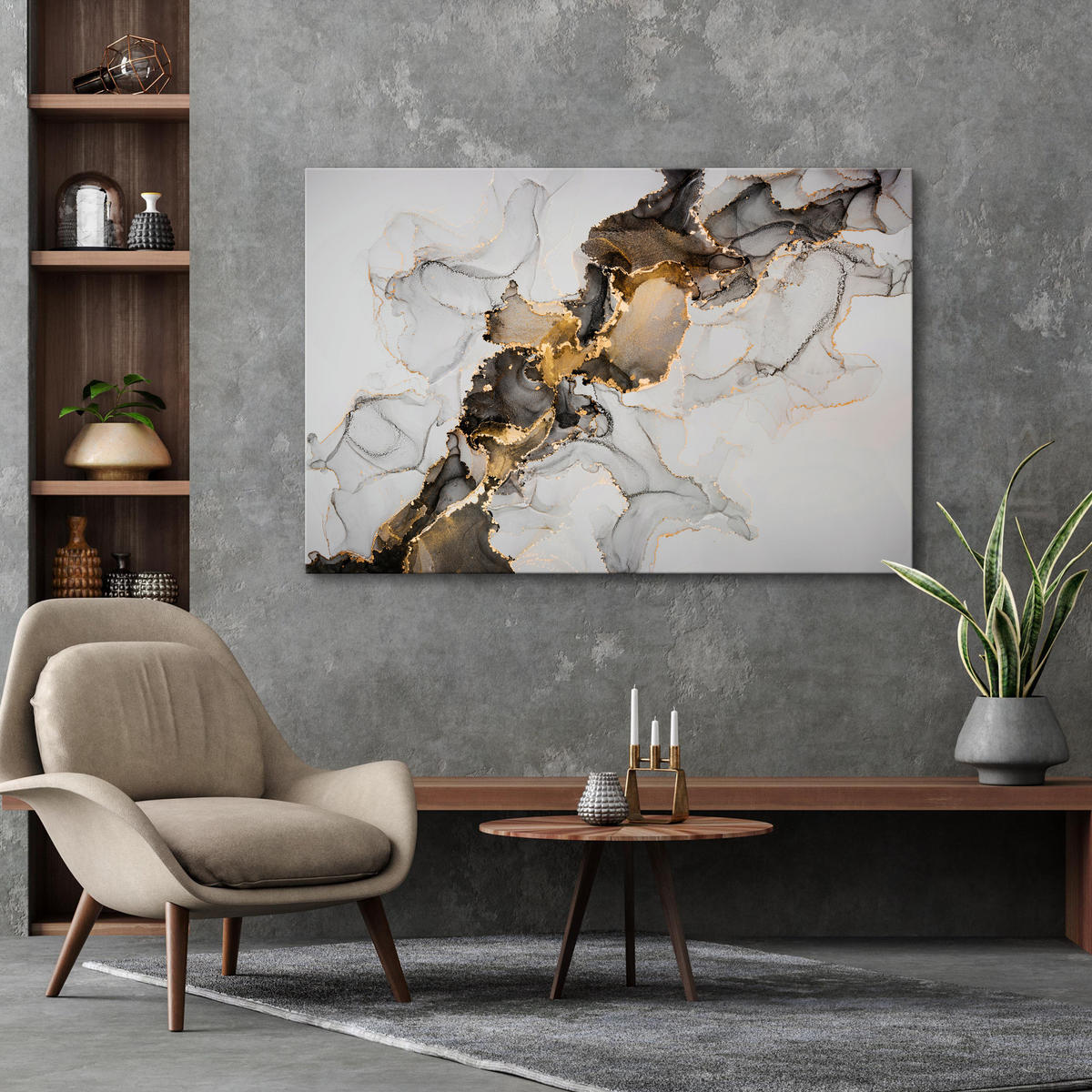 LEINWANDBILD Marmor Optik Abstraktion Glamour 120x80 - Beige/Schwarz, Textil (120/80cm) - Muralo