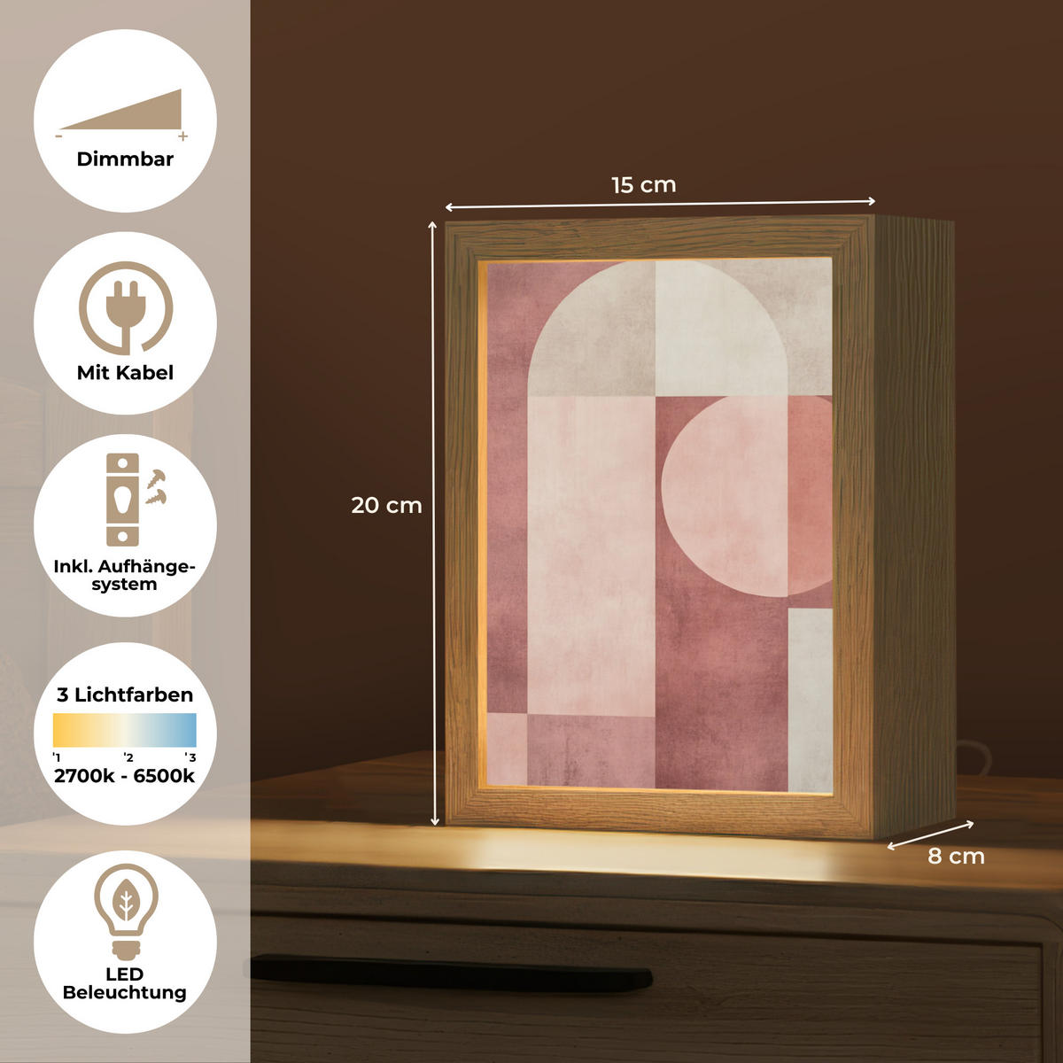 WANDLEUCHTE Figuren - Abstrakt - Rosa 15x20 cm - Altrosa, Holzwerkstoff (15/20/8cm) - OnlyWow