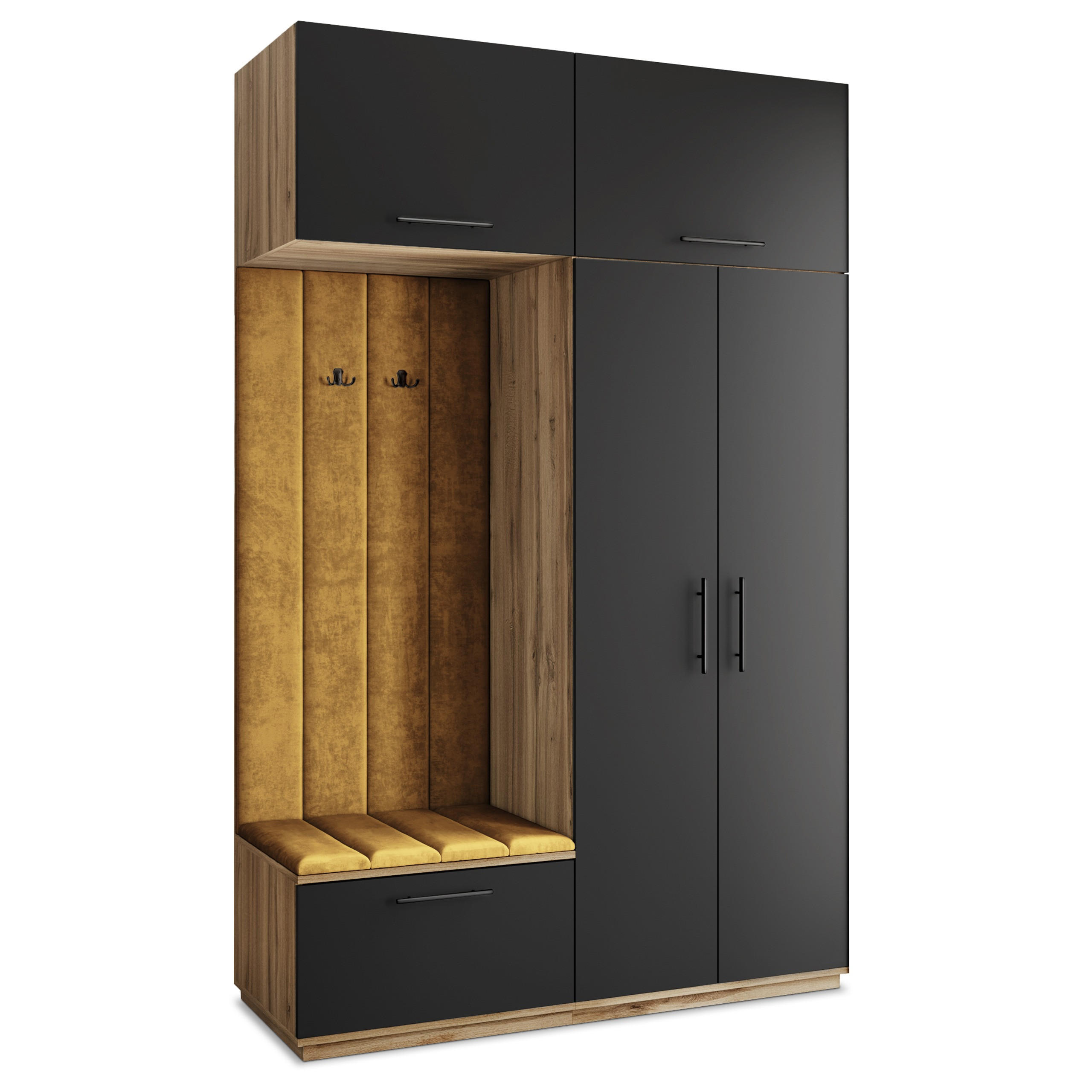 Masseno Garderobenschrank Eiche Wotan, Schwarz, Gelb 150x240x60 cm