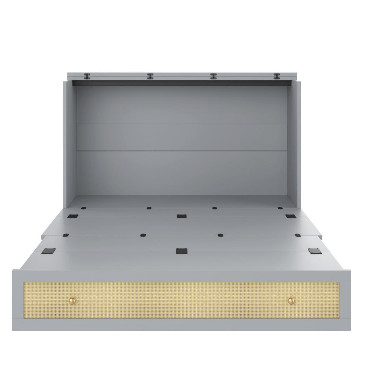 BETT mit Bettkasten 140/200 cm in Grau – umbaubar, mit Kopfteil und USB - Grau, Holzwerkstoff (140/200cm) - BEAOK