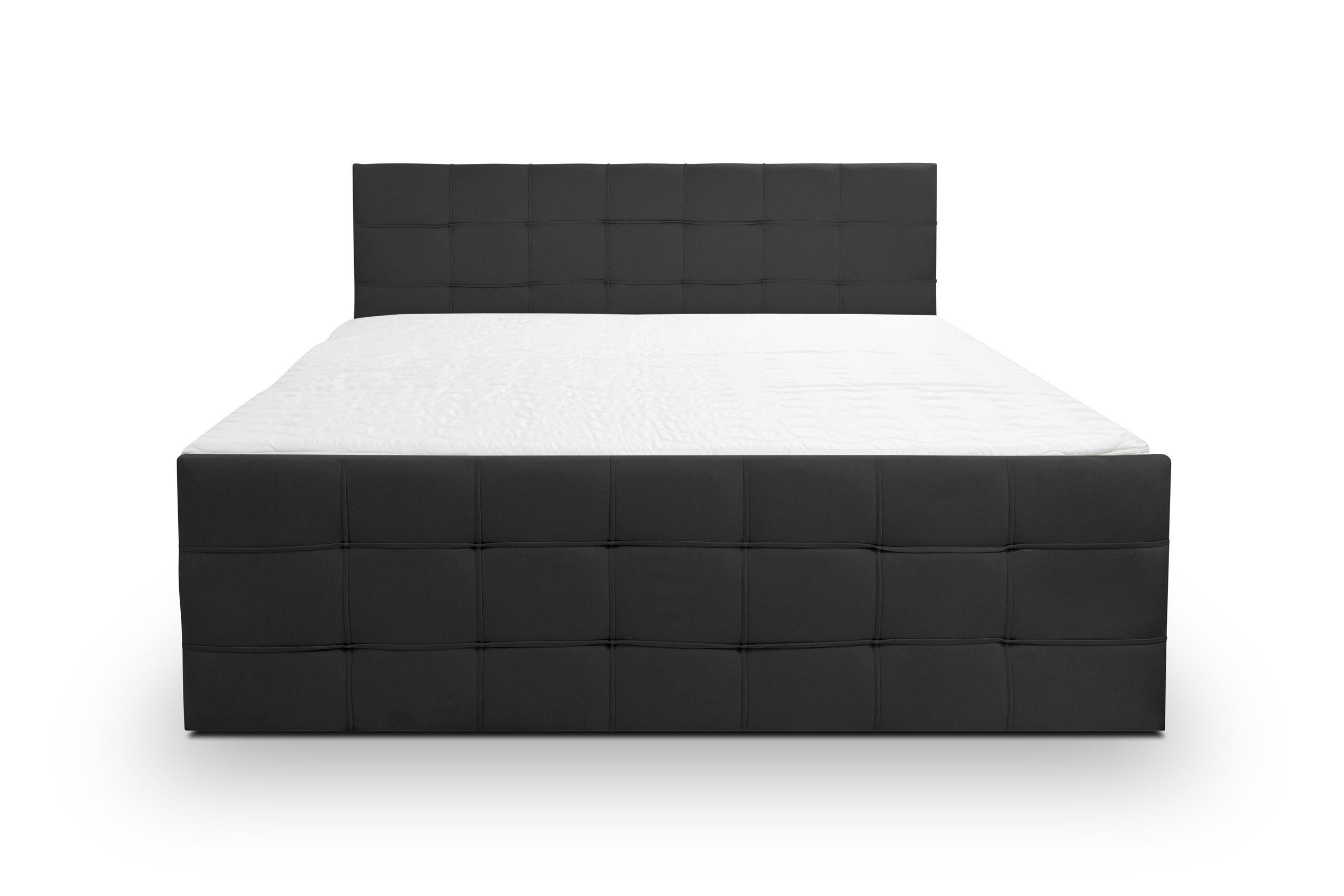 BOXBETT NATALIE mit 2 Bettkästen, 140x200, Farbe: Schwarz, Velourstoff, mit Bonell-Matratze inkl. Topper - Schwarz, Holz/Kunststoff (140/200cm) - VENASI MÖBEL