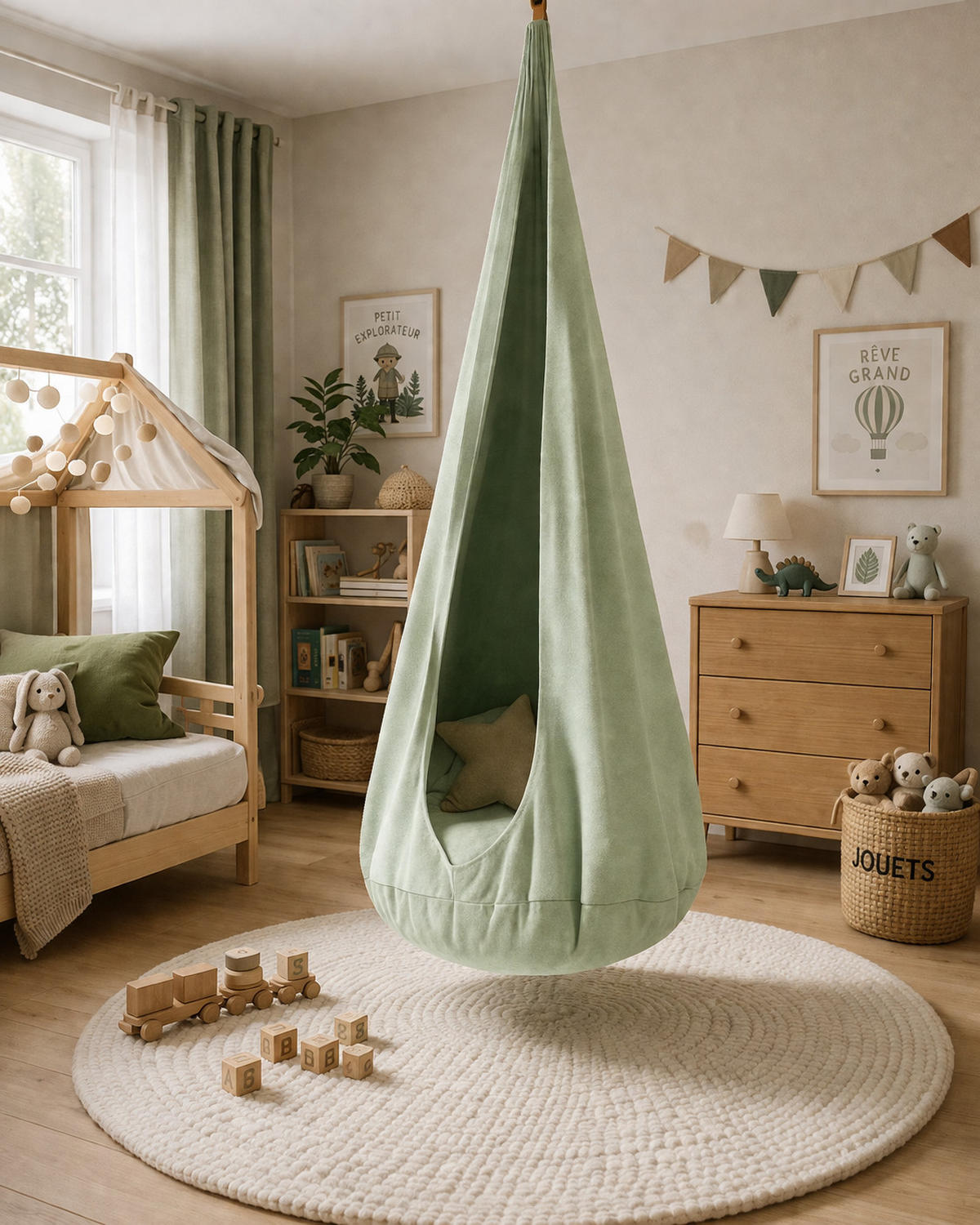 KINDER-HÄNGESESSEL – weiche Cocoon-Schaukel zum Spielen und Entspannen - Grün, Textil (72/157/72cm) - Bees & Blooms