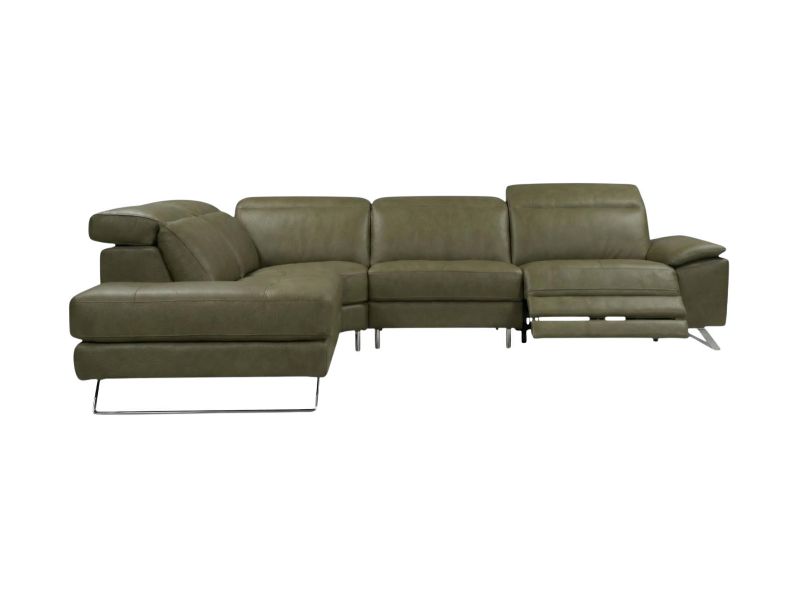 ECKSOFA Genius Echtleder mit 1 x Relaxfunktion Olivgrün - Olivgrün, Leder/Metall (230/264cm)
