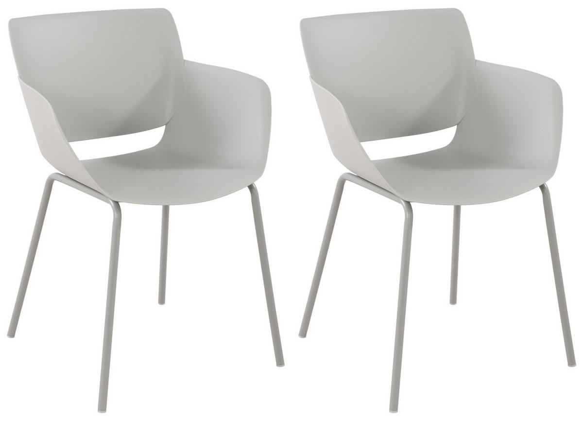 STUHL 2er Set Kunststoff Hellgrau - Hellgrau, Kunststoff/Metall (58/80/54cm) - CLP