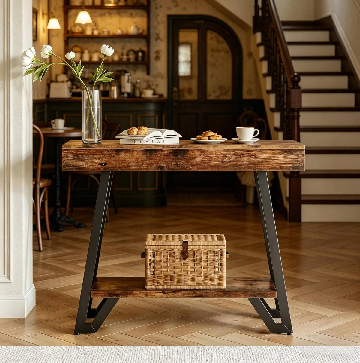SIDEBOARD 103/30/80 cm schwarz und rustic brown aus MDF und Metall mit 2 Ebenen - Schwarz, Holzwerkstoff (30/80/103cm) - OKWISH