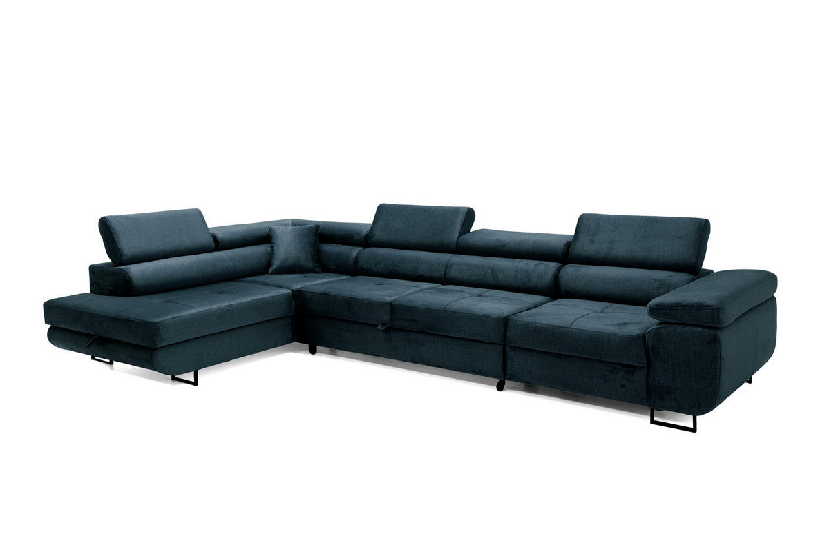 ECKSOFA WILD MAXI Links Marine - Chromfarben/Dunkelblau, Holz/Textil (350/203cm) - Muffo