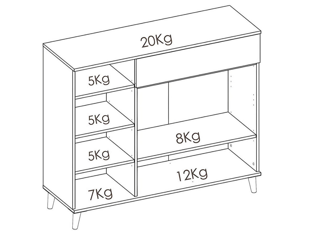 BUFFETSCHRANK - 119.3 cm x 40 cm - holz - naturfarben hell, weiß Wajdi - Weiß, Holz (119/102/40cm) - Vente-Unique