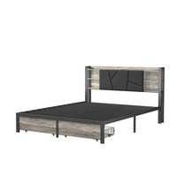 METALLBETT 140x200 cm mit LED, USB, Stauraum, Schwarz - Schwarz, Metall (140/200cm)
