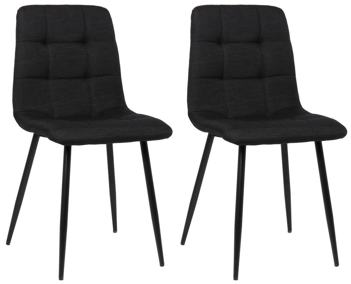 ESSZIMMERSTUHL Till, 2er Set Stoff, Gestell Metall matt Schwarz Schwarz - Schwarz, Textil/Metall (45/88/52cm) - TPFLiving