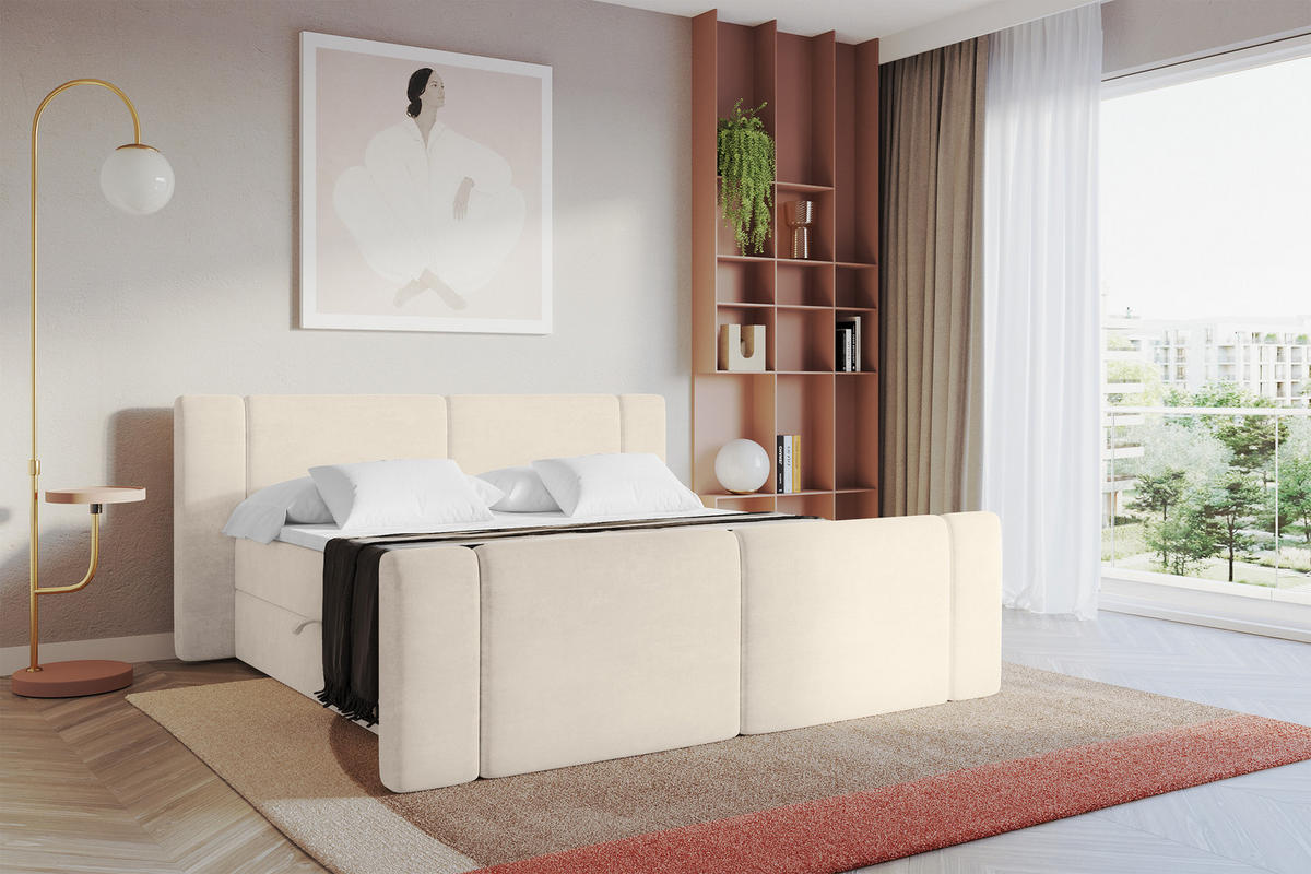 BOXBETT mit Matratze H3 - EVON Zanozek - 120x200 cm Beige - Champagner, Holzwerkstoff (120/200cm) - ALTDECOR