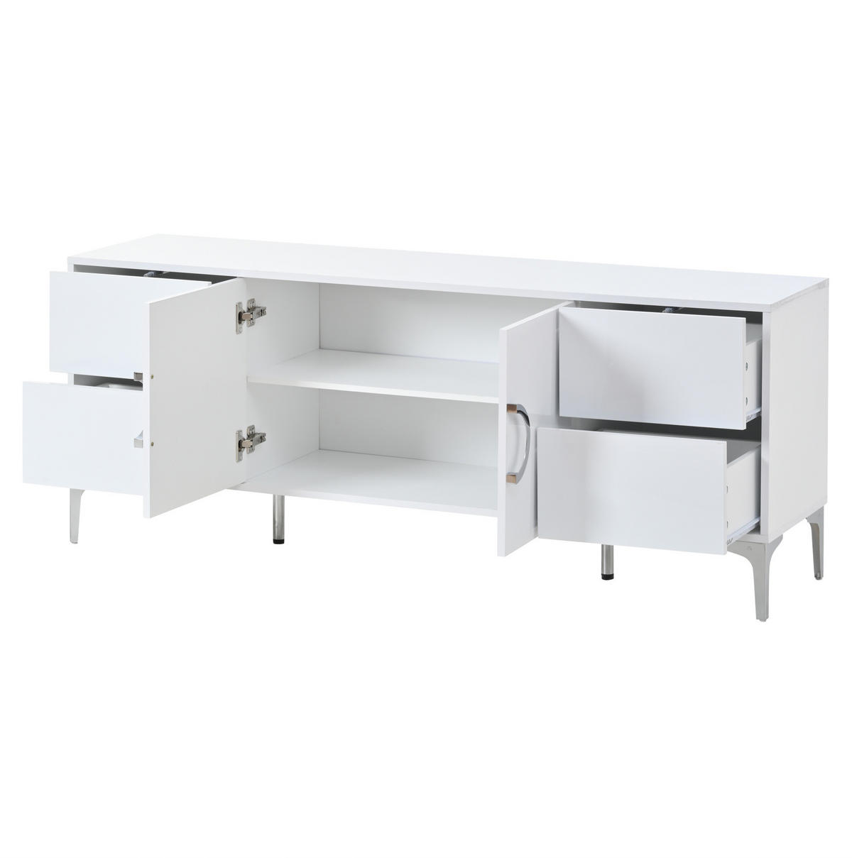 SIDEBOARD aus MDF 150x38x59,5 cm Weiß Hochglanz mit 4 Schubladen und 2 Türen - Weiß, Holzwerkstoff (150/59.5/38cm) - IVMEU