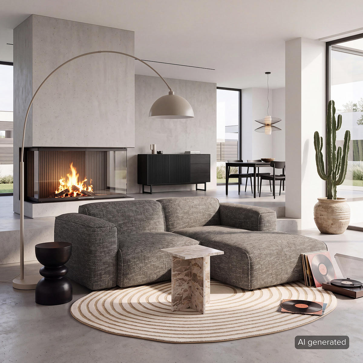 ECKSOFA mit XL-Longchair - Schwarz/Grau, Kunststoff/Textil (260/171cm) - home24