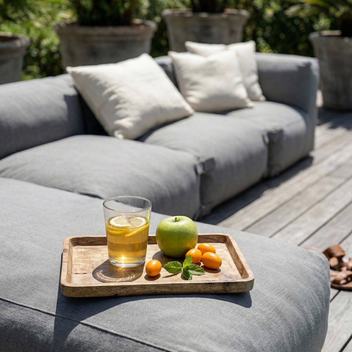 GARTENSOFA 5-tlg., Grau - Grau, Textil - Oviala