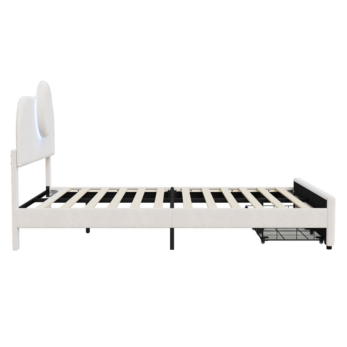 POLSTERBETT 140x200 cm, Beige, LED-Beleuchtung - Beige, Textil/Metall (140/200cm)