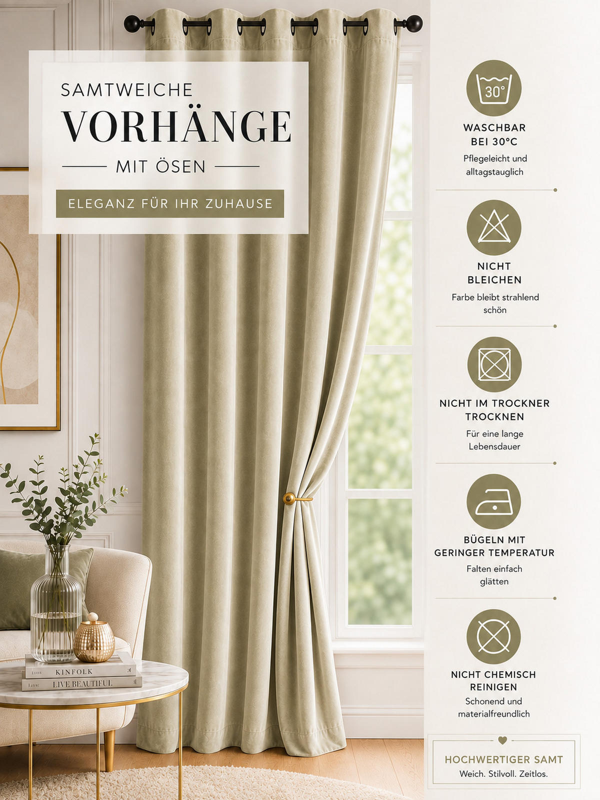 VORHANG Ösen Samt 300/245 cm Sand Beige - Sandfarben, Textil (300/245/245cm) - TiborTex
