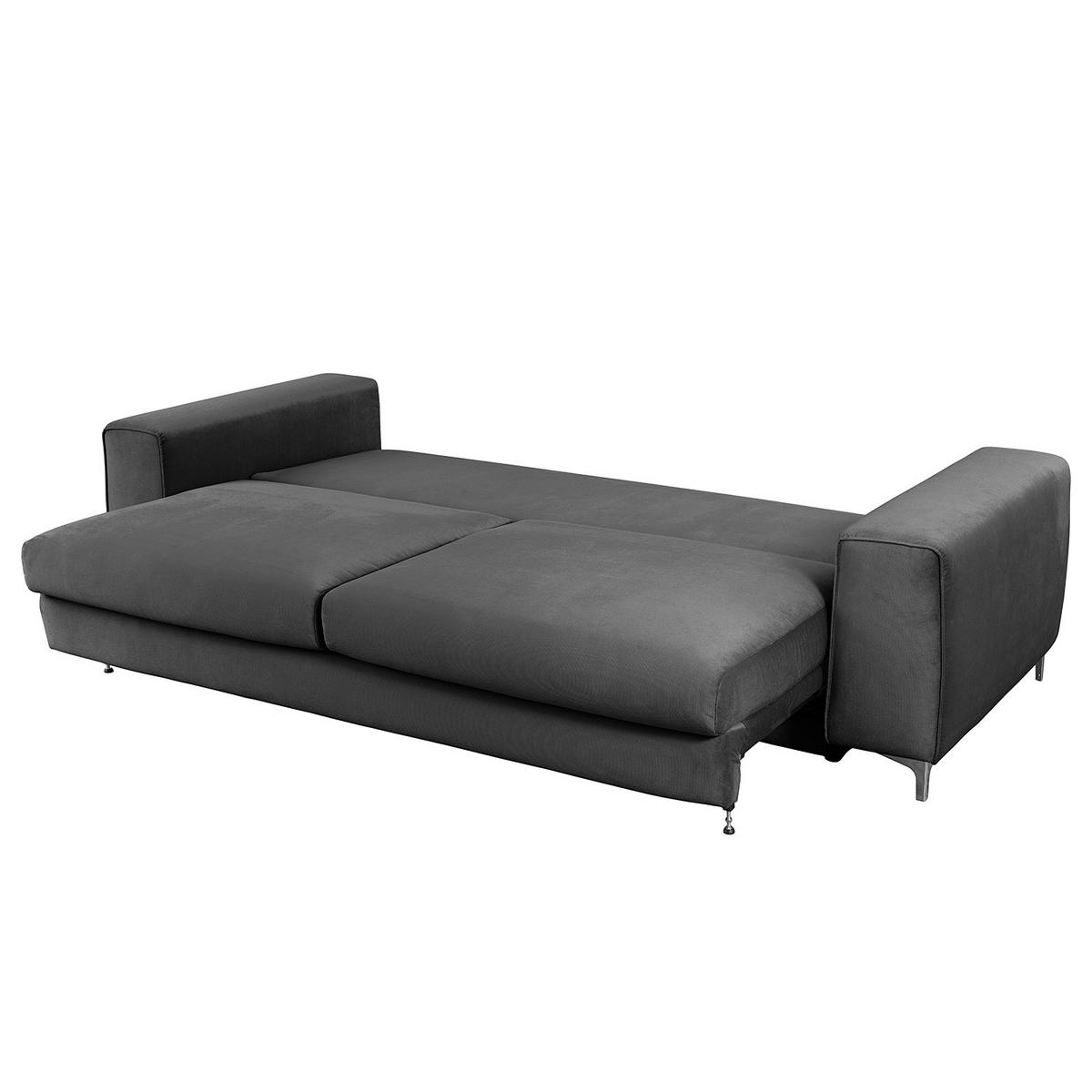 SCHLAFSOFA - Samt - Dunkelgrau/Silberfarben, Textil/Metall (265/91/105cm) - home24