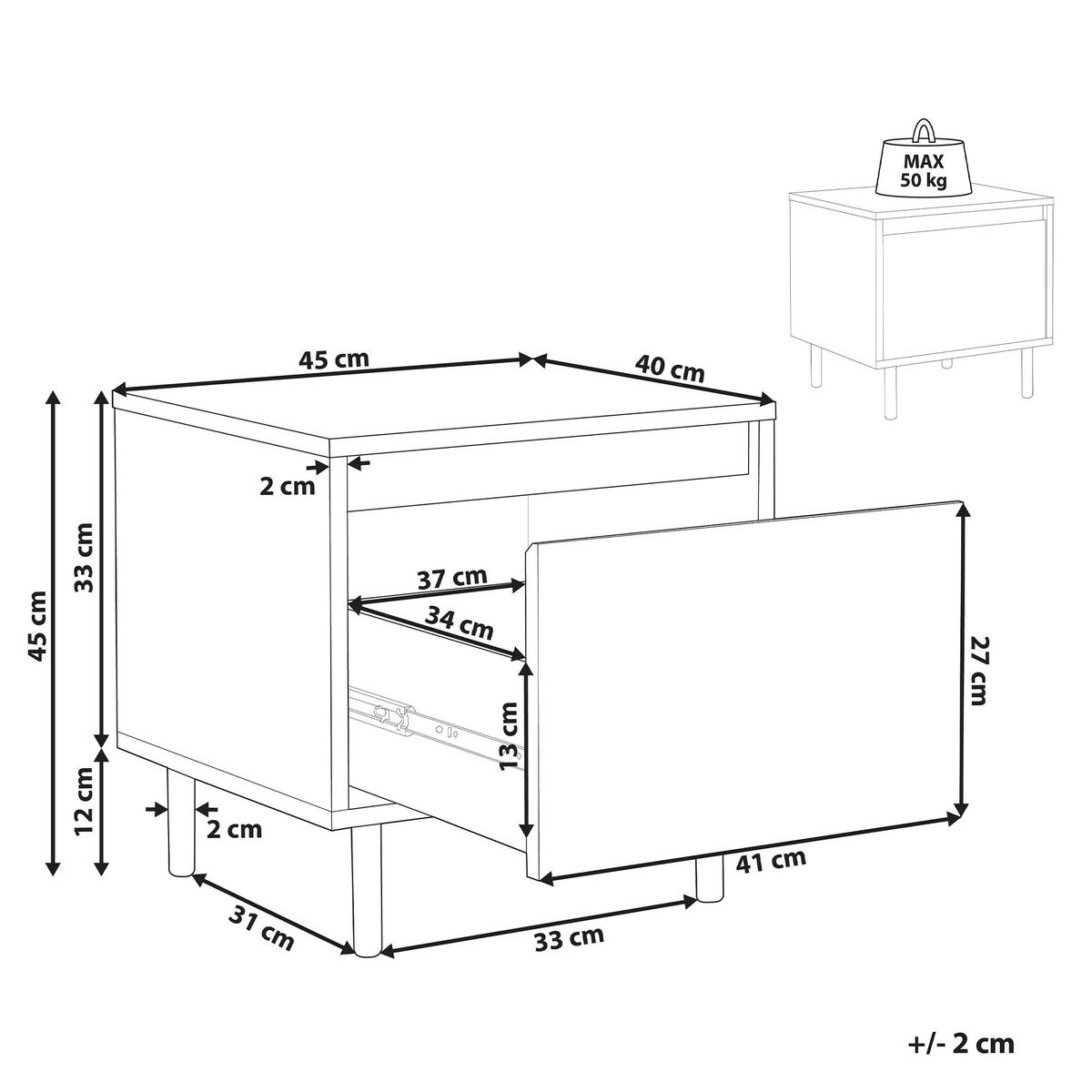 NACHTTISCH heller Holzfarbton/schwarz 1 Schublade Nikea - Hellbraun/Schwarz, Holzwerkstoff (45/45/40cm) - Beliani