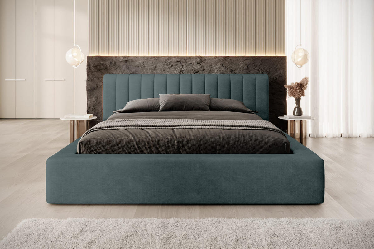 POLSTERBETT aus Polyester Vurmat 160x200 cm, Dunkelgrün - Smaragdgrün, Textil (160/200cm) - Fedve