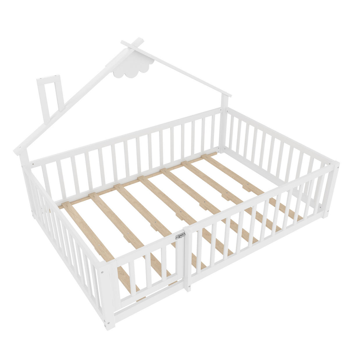 KINDERBETT Hausbett 140/190 cm, Weiß mit Geländer - Weiß, Holz (140/190cm) - MIVRAY