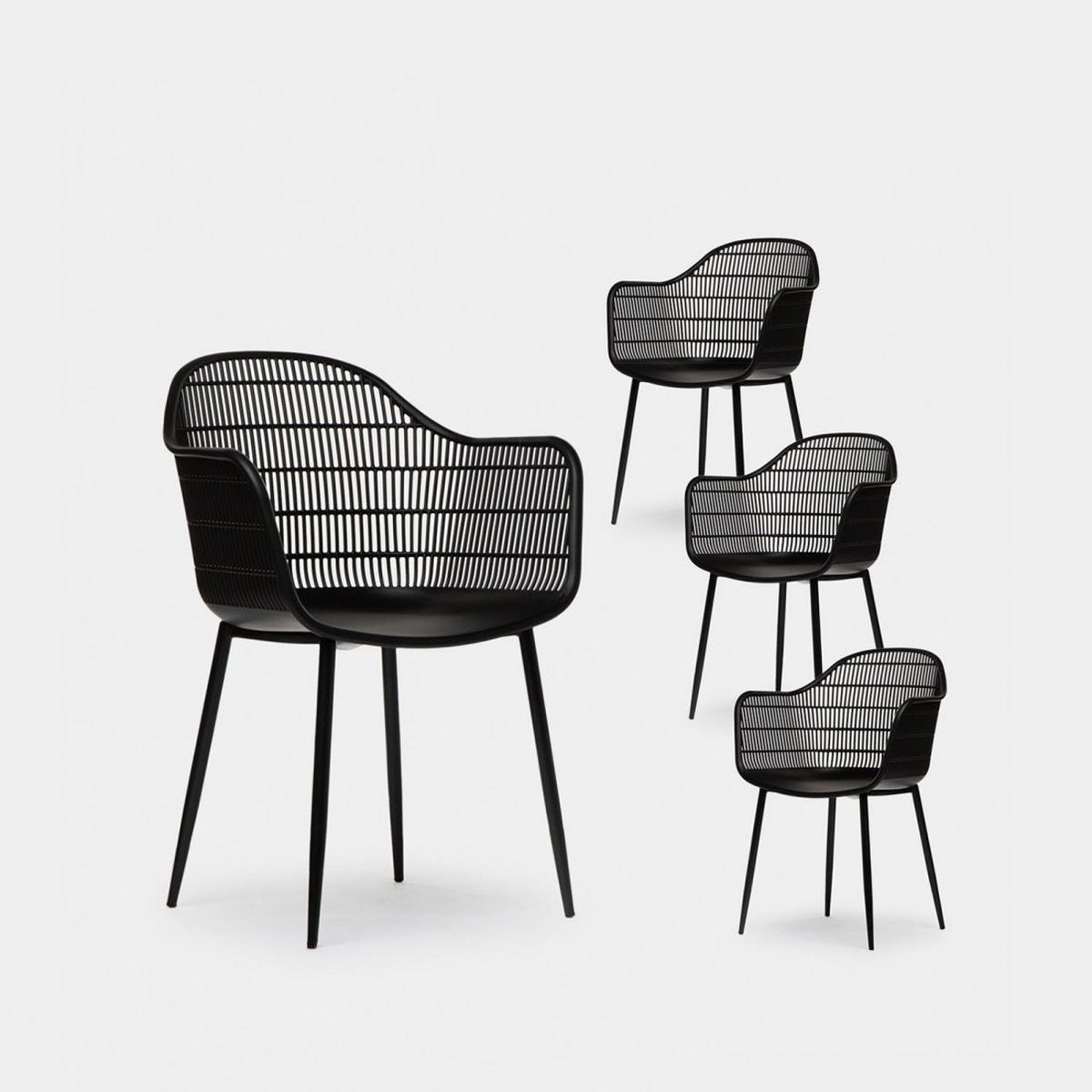 GARTENSTUHL Layna Schwarz 62 cm x 86 cm 4er-Set - Schwarz, Kunststoff (62/86/55cm) - Klast Home