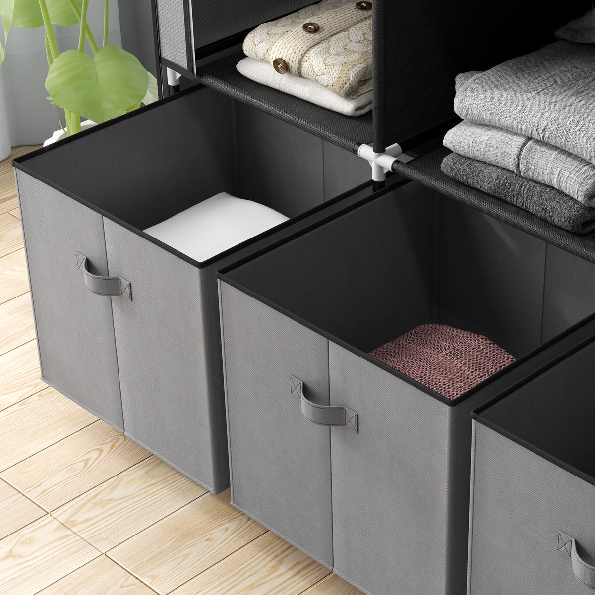 KLEIDERSCHRANK aus Stahl 125x43x162,5 cm Dunkelgrau mit Reißverschluss, 2 Kleiderstangen und 3 Stoffschubladen - Dunkelgrau, Metall (125/162.5/43cm) - Modfu