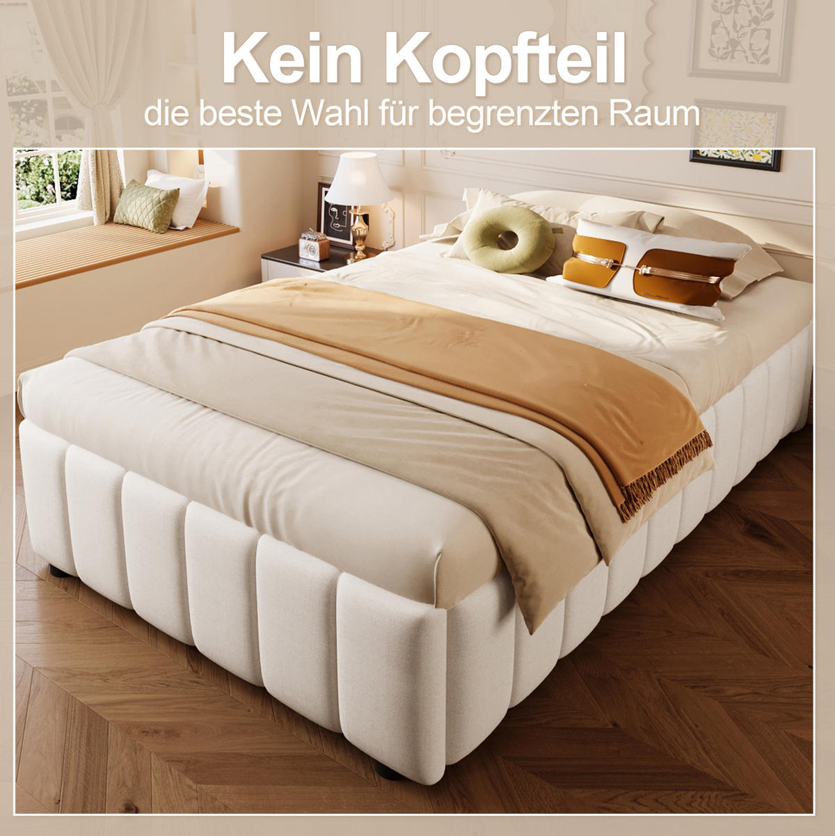 POLSTERBETT mit Bettkasten 90/200 cm ohne Kopfteil in Beige - Beige, Textil (90/200cm) - BEAOK