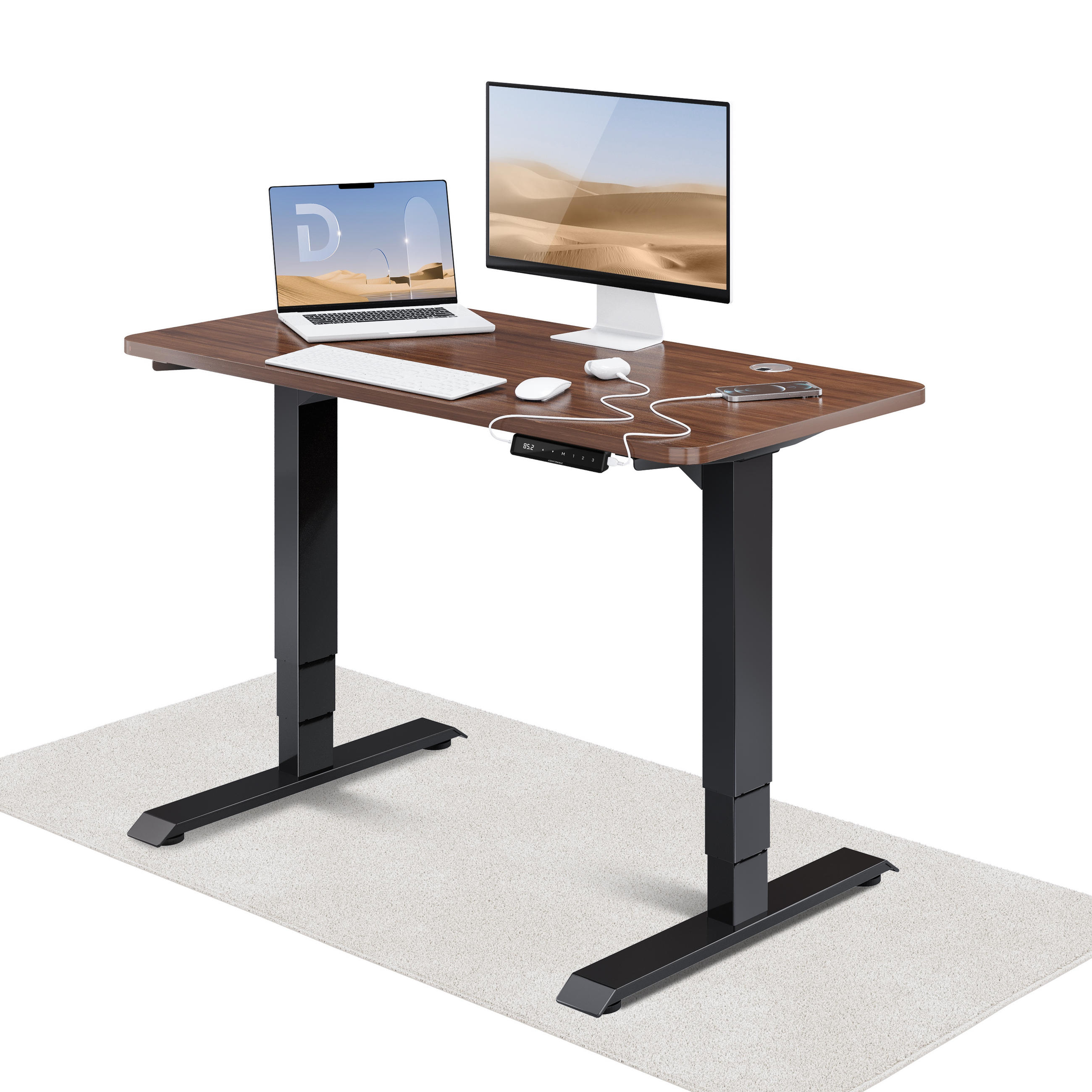 SCHREIBTISCH Elektrisch Höhenverstellbarer HomePro 120x60cm Schwarz/Walnuss mit Memory-Funktion, Anti-Kollisions Technologie - Walnussfarben/Schwarz, Holzwerkstoff (60/120/62cm) - Desktronic
