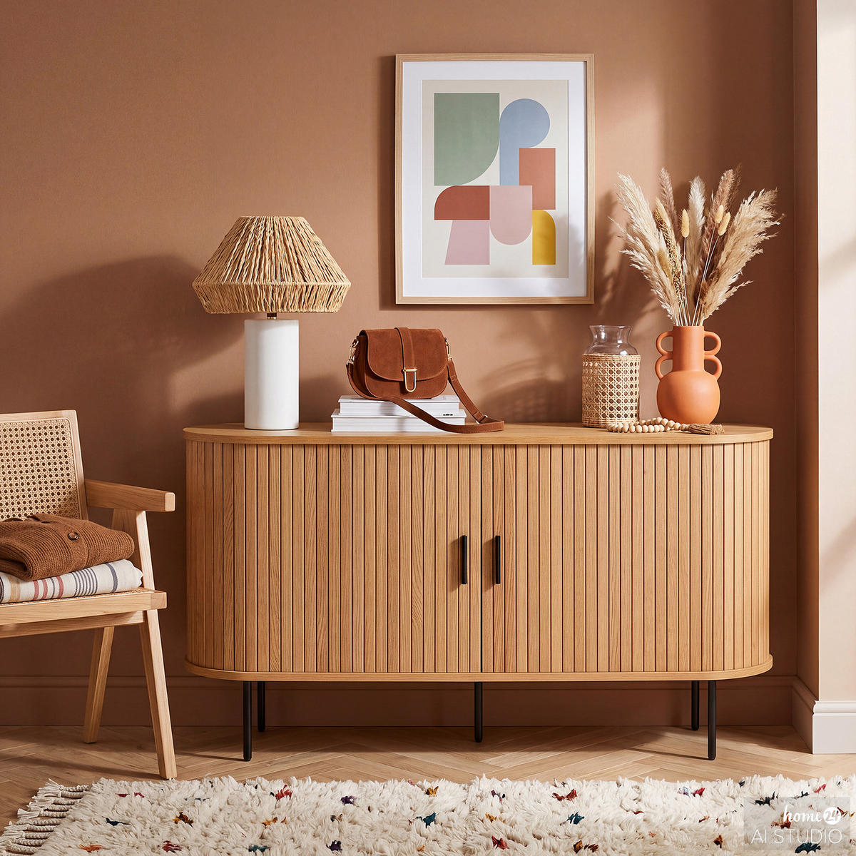 SIDEBOARD - MDF / Metall - Eichefarben/Schwarz, Holzwerkstoff/Metall (140/76/40cm) - home24