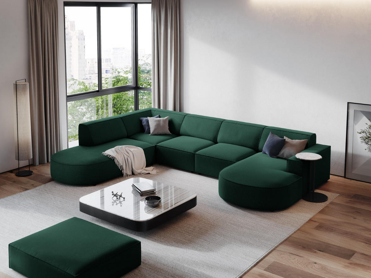 PANORAMASOFA links Jodie aus strukturiertem Stoff grün 7 Sitzplätze - Grün, Textil (262/70/364cm) - Micadoni