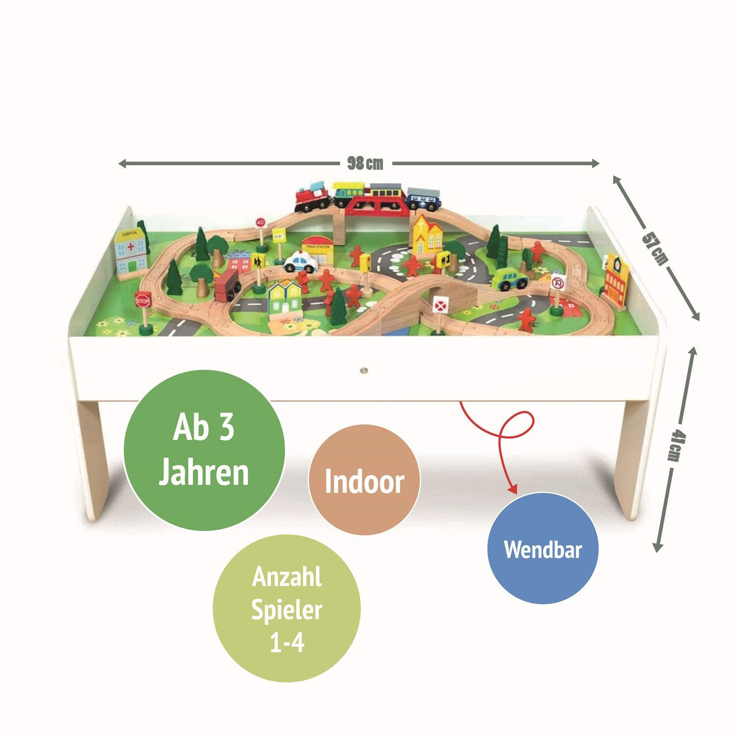 SPIELTISCH mit Holzeisenbahn 90-tlg. - Weiß, Holz (57/98cm) - Coemo