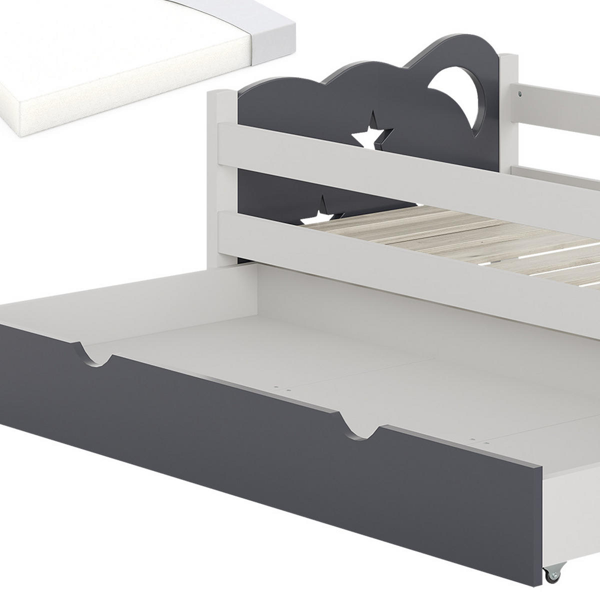 KINDERBETT Jessica Weiß/Grau 80x160 cm mit Schublade und Matratze - Grau, Holzwerkstoff (166/53/86cm) - VitaliSpa