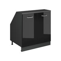 KUCHYNSKÁ SKRIŇA PRE ŠIKMÉ STRECHY R-Line Čierny vysoký lesk 80 cm s 2 dverami, korpus skrine hĺbka 60 cm - antracitová/čierna s vysokým leskom, kompozitné drevo (80/83.8/60cm) - Vicco