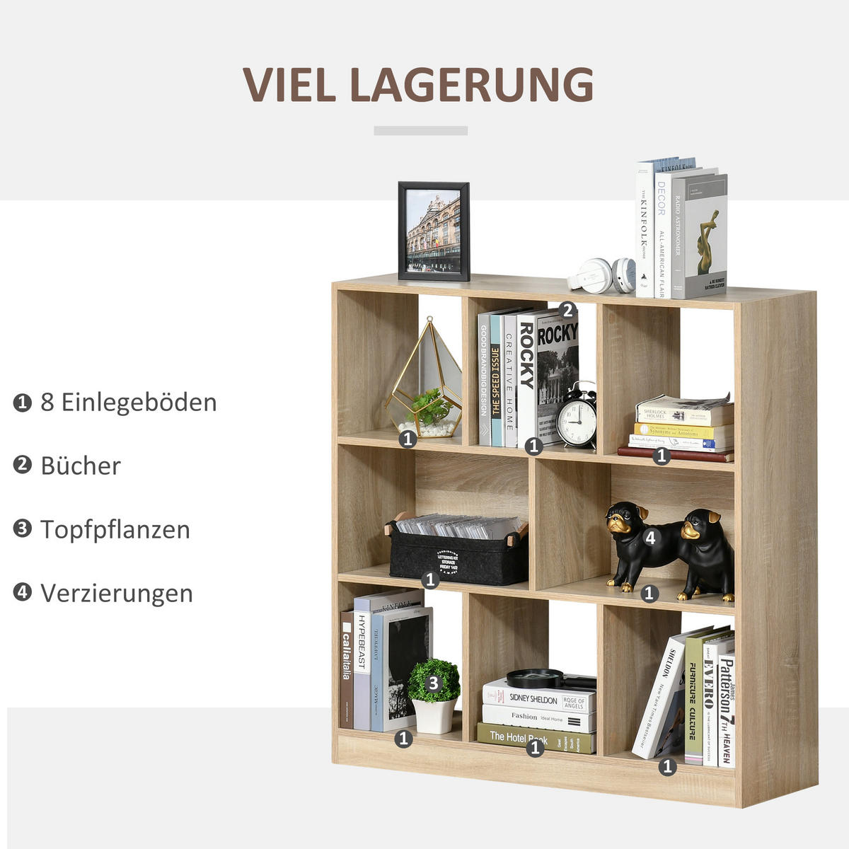 BÜCHERREGAL 3-stöckige Bücherregal Büroregal Home-Office Spanplatte Natur - Braun, Metall (30/100/97.5cm) - HOMCOM