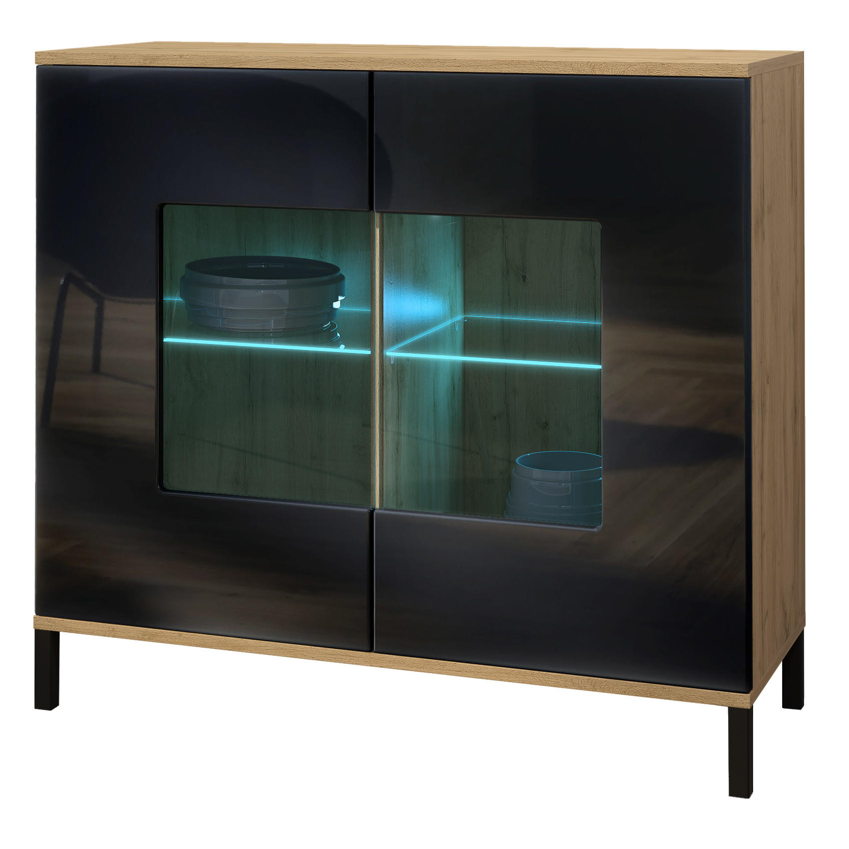 Vladon Kommode Schwarz Hochglanz 92.5x83.5x35 cm