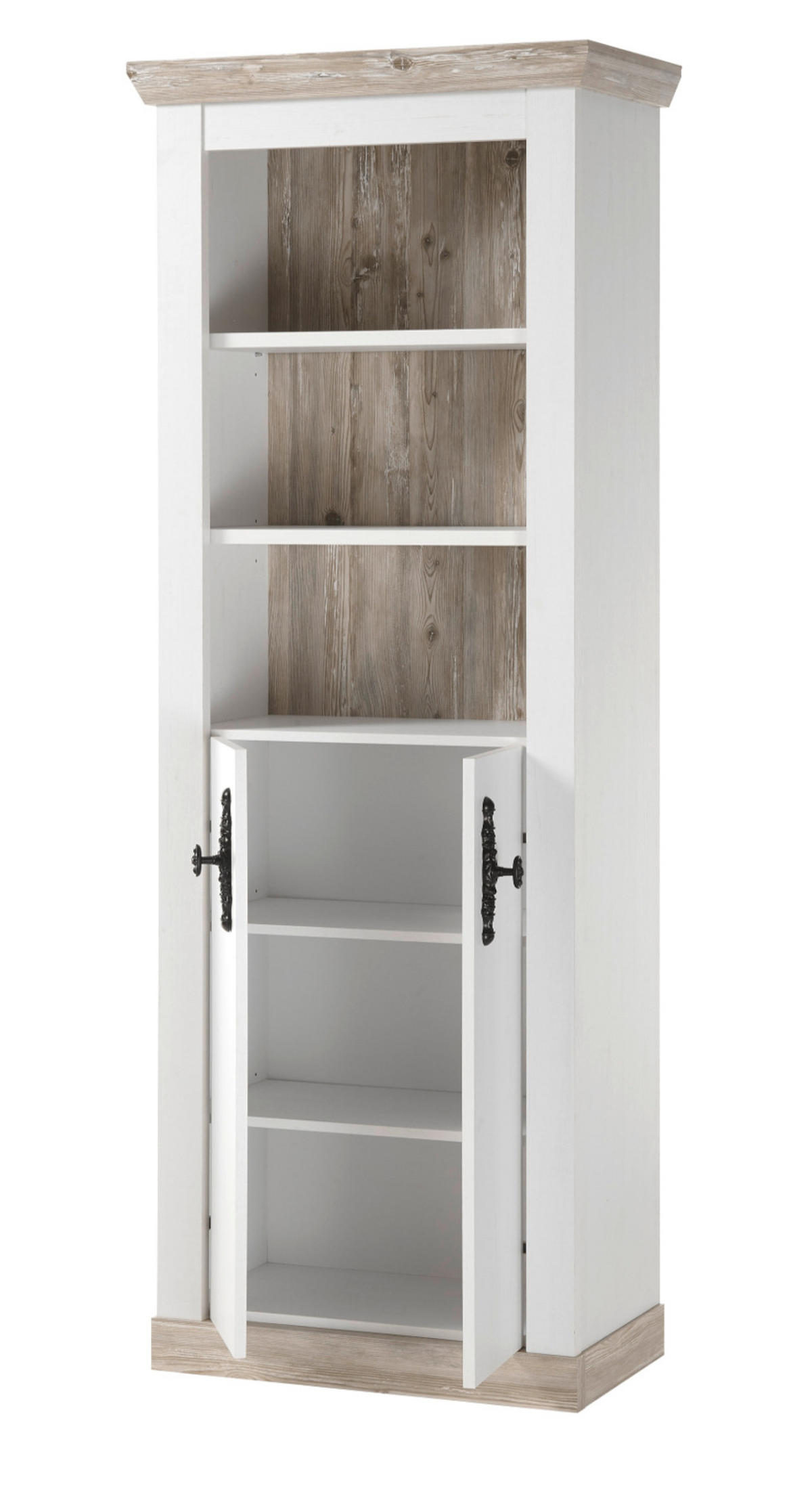 BAD-HOCHSCHRANK Pinie weiß, Oslo Pinie Landhaus, Badschrank, 65 x 200 cm - Dunkelgrau/Weiß, Holzwerkstoff/Metall (65/200/35cm) - Furn.Design
