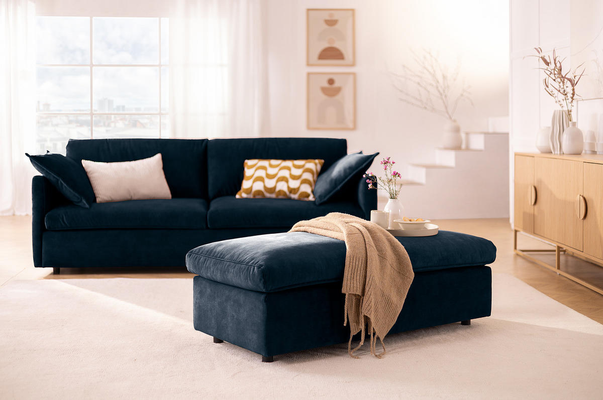 POLSTERHOCKER - Blau/Schwarz, Kunststoff/Textil (131/44/61cm) - home24