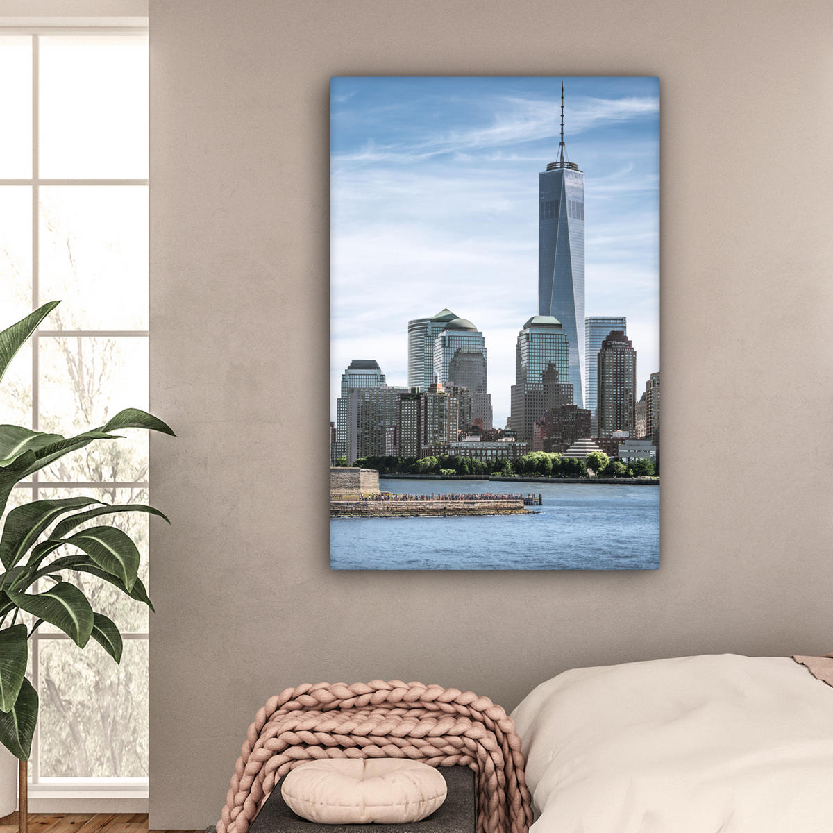LEINWANDBILD New York - Freiheitsstatue - Wasser 90x140 cm - Hellblau, Textil (90/140cm) - MuchoWow