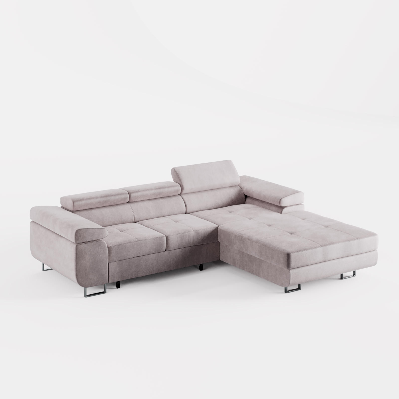 ECKSOFA VEMO CORE Rechts Hellrosa Velours-Stoff mit Schlaffunktion und Bettkasten - Pink, Holz/Metall (280/205cm) - Barchello