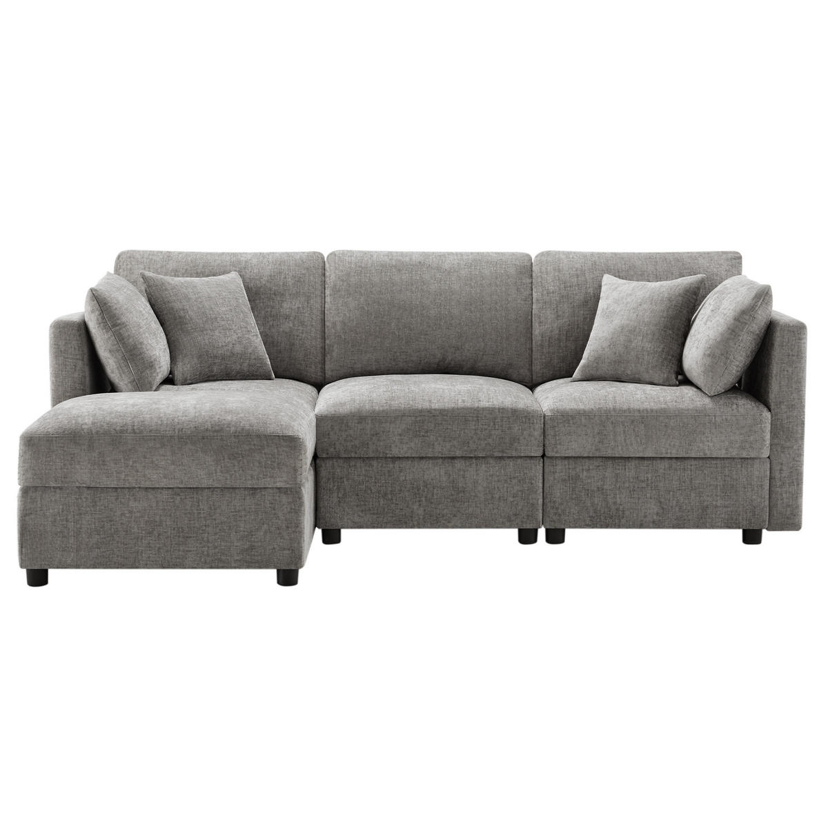 ECKSOFA, Chenille mit verstellbaren Armlehnen & Hocker, 218/156,5/86 cm, Grau - Grau, Textil (156.5/218cm) - Redom