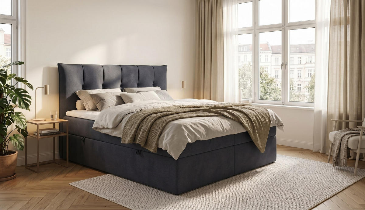 BOXSPRINGBETT PREMIUM 10, 120 x 200 cm, Bettkasten, H4, grau - Grau, Textil (120/200cm) - Labett