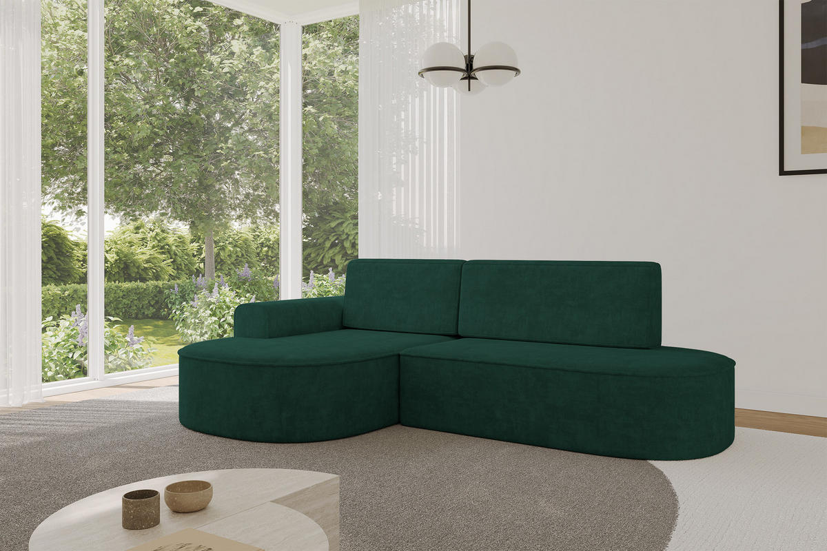 ECKSOFA mit Schlaffunktion und Bettkasten Ottomane Links MARI-L1-S - 283x167x73 cm Grün Velours - Waldgrün/Schwarz, Holzwerkstoff/Kunststoff (283/167cm) - ALTDECOR