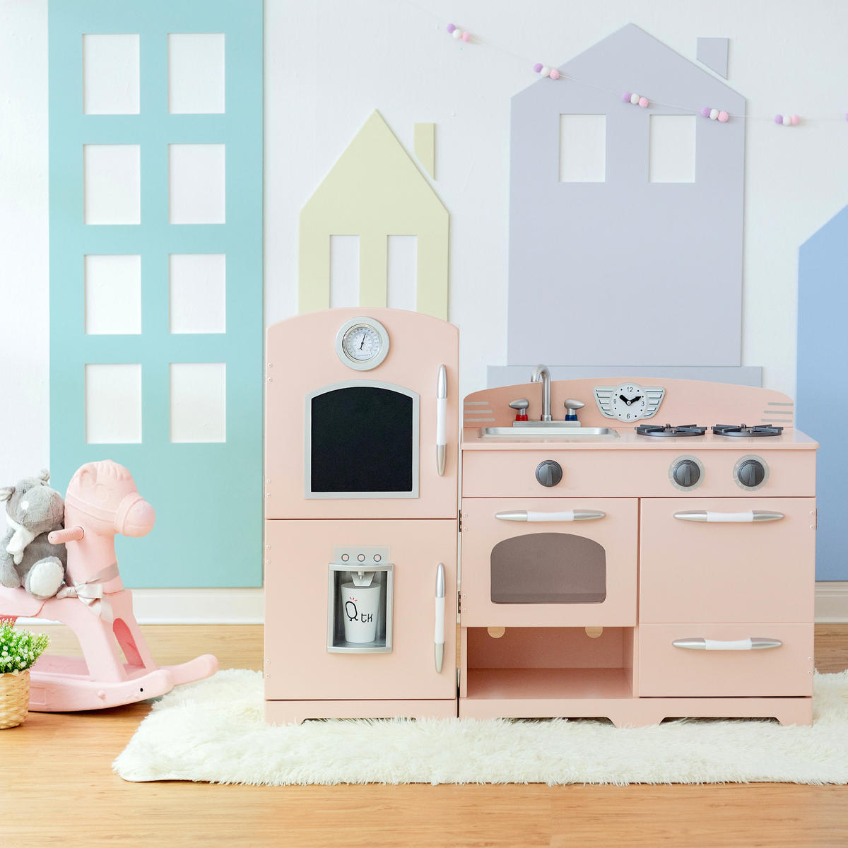 KINDERKÜCHE aus Holz, Rosa, 79cm - Pink, Holz (102.6/31.4/79.4cm) - Teamson Kids