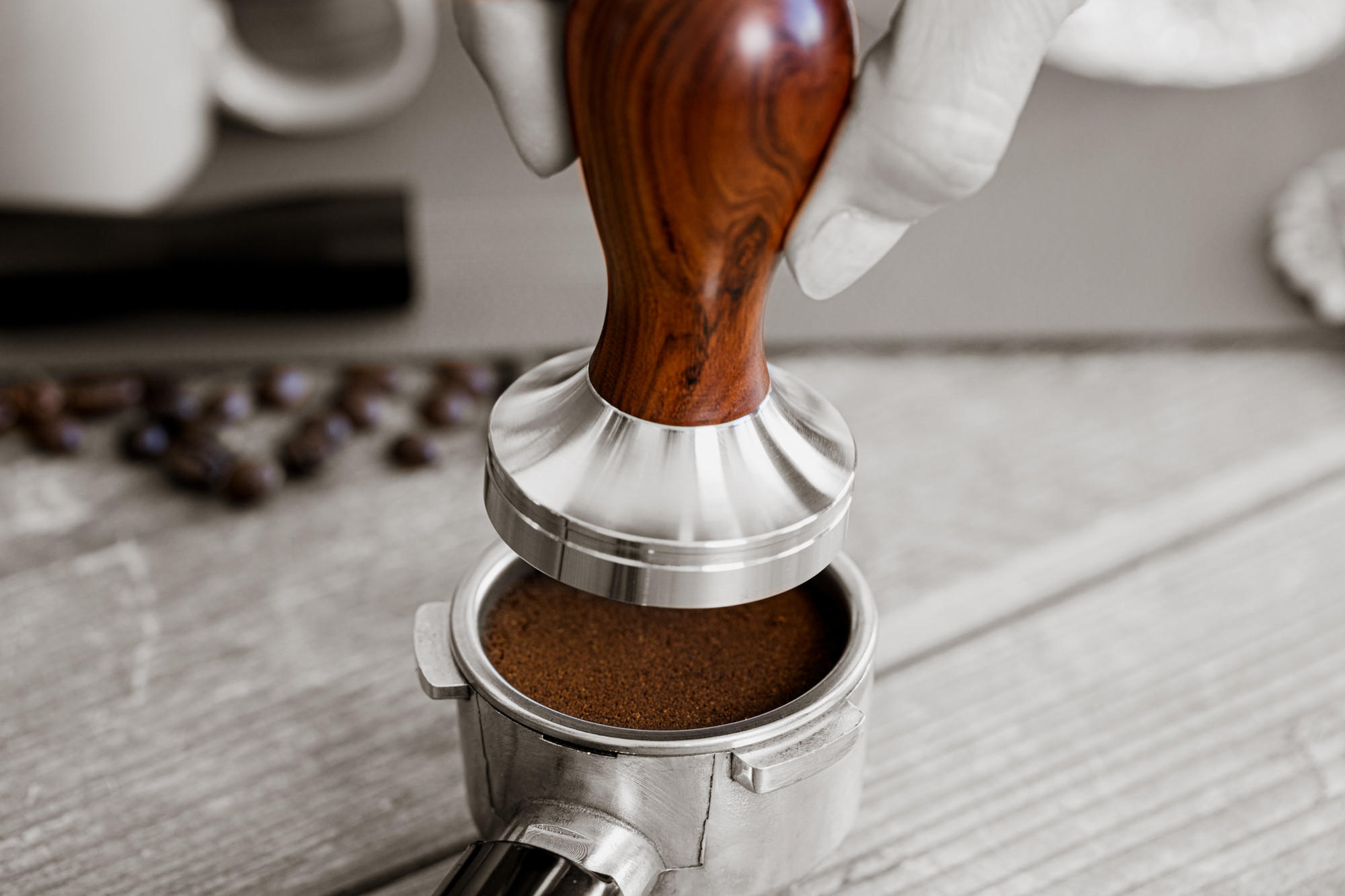 KAFFEEDAMPFER Kaffee Barista Tamper - Rosenholz - ø 5 cm - Silberfarben, Metall (2/9/6cm) - Jay Hill