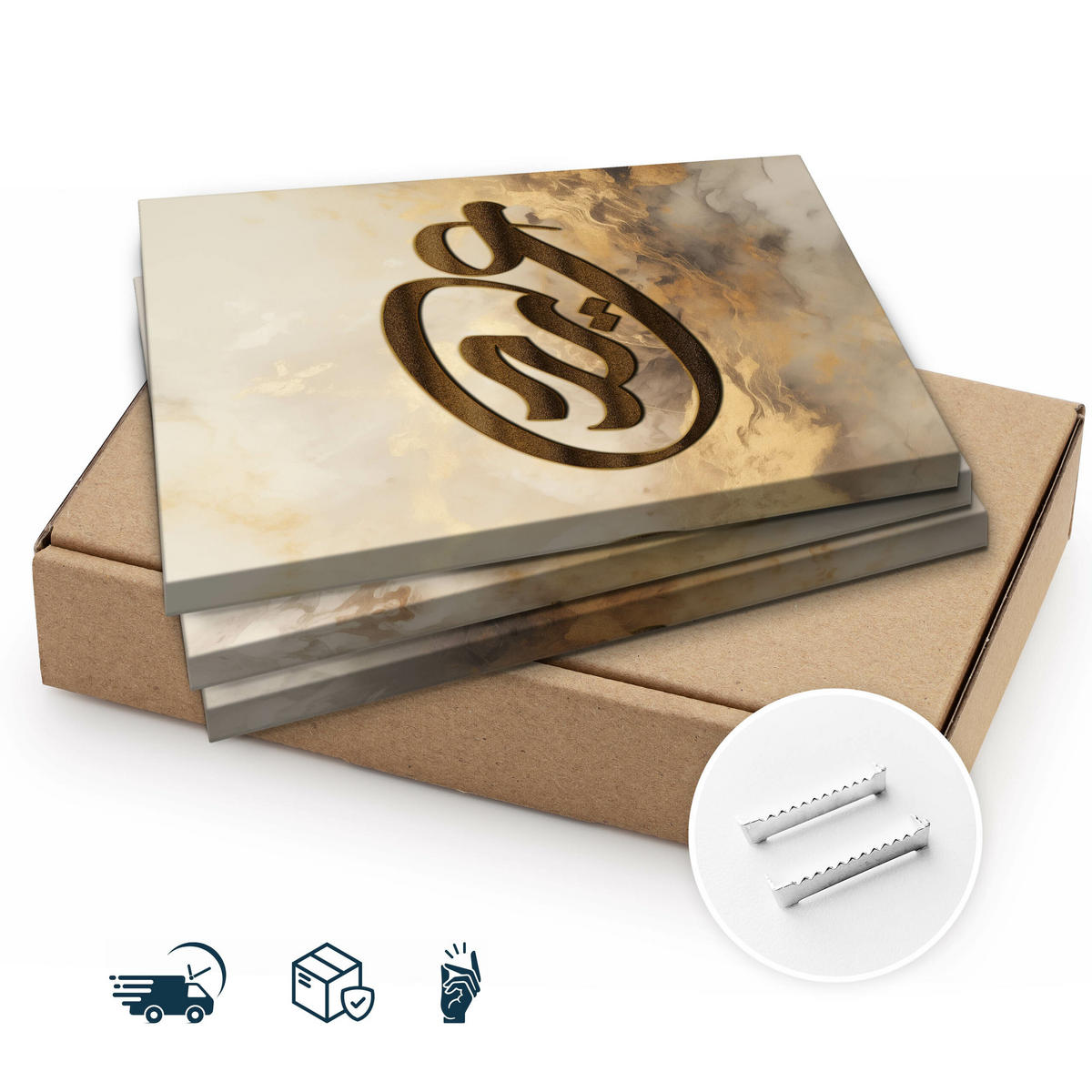 LEINWANDBILDER 3-es Set Symbole Marmor - Beige/Weiß, Textil (90/40cm) - Muralo